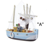 Wooden Fishing Boat ornaments Light Blue, D2721